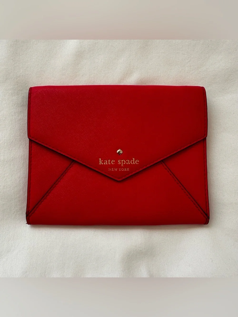 KATE SPADE Coral Pink Leather Envelope Snap Wallet Card Holder Clutch Polka Dot